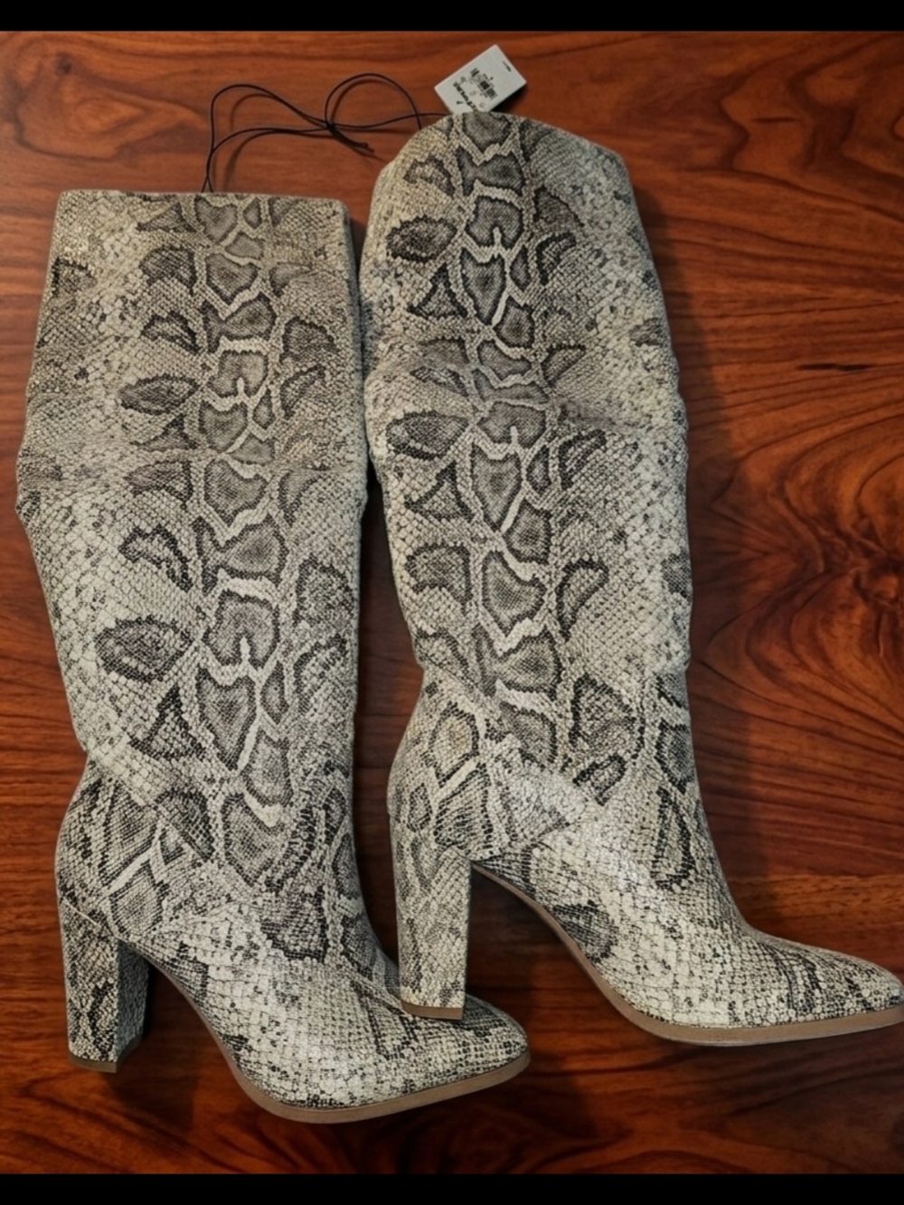 Express Snake-Print Over-The-Knee Block Heel Boots - Gray